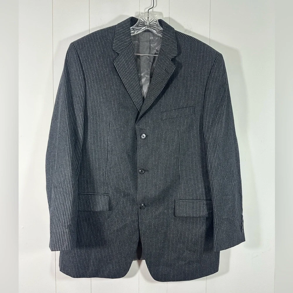 Calvin Klein Mens Gray Wool Cashmere Pinstriped Suit Sz 41R & Pants Sz 36x30